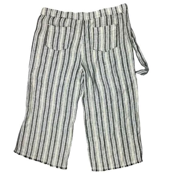 Caslon Cropped Linen Blend Raw Hem Pants Sz Large in Black/Khaki Stripe NWT - Picture 3 of 5